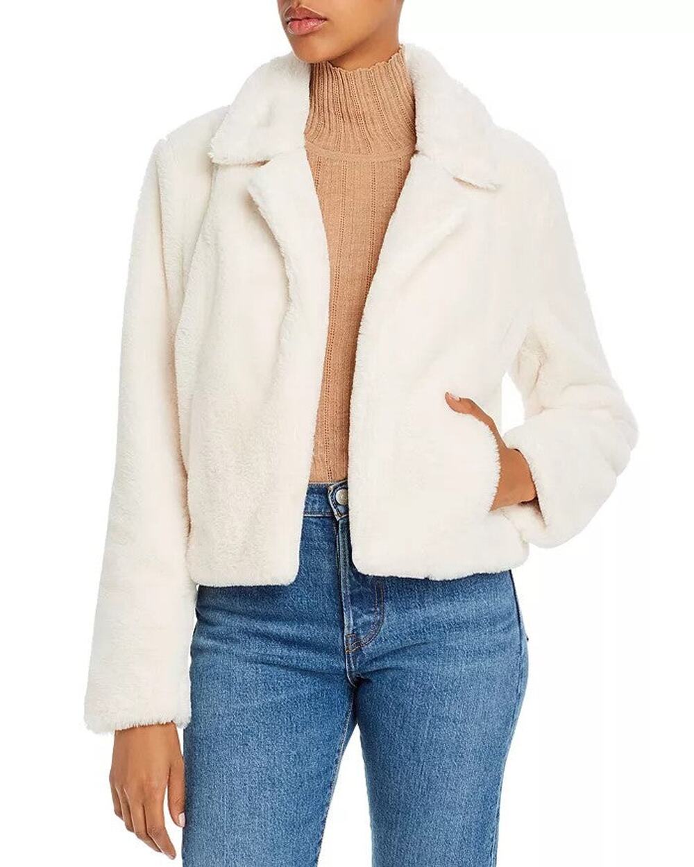 Blanknyc Cropped Faux Fur Jacket in Ivory - S